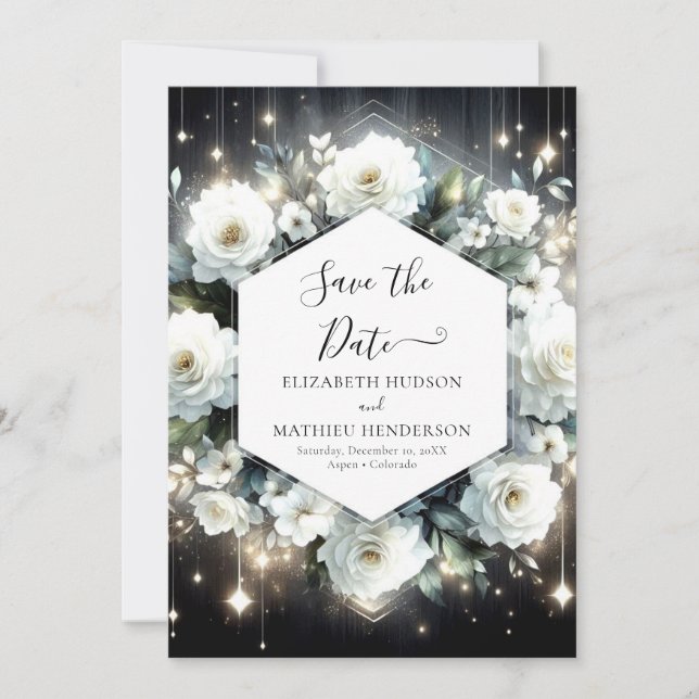 Save The Date Aquarelle Boho White Roses Mariage (Devant)