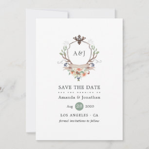 Save The Date Aquarelle Bois Laurel Crest Monogramme Mariage