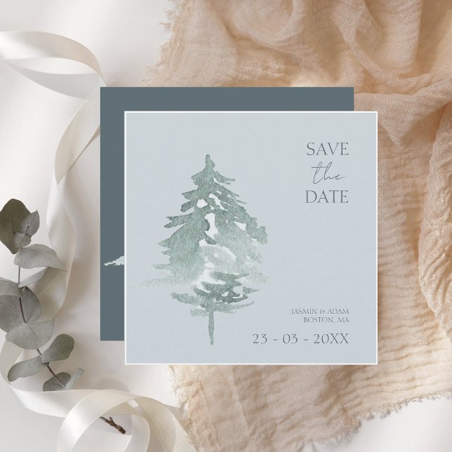 Save The Date Aquarelle Bois Pin vert Mariage (Créateur téléchargé)