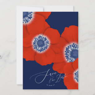 Save The Date Aquarelle Botanique Fleurs à vent Marine Mariage b