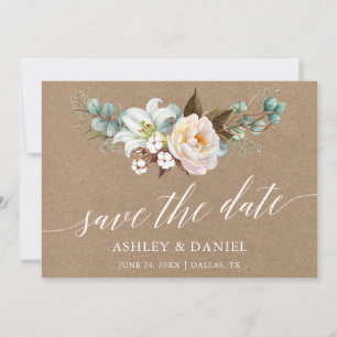 Save The Date Aquarelle Botanique Florale Calligraphie Kraft