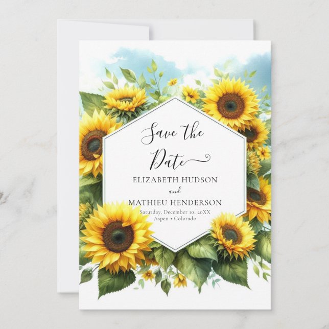 Save The Date Aquarelle botanique Mariage de tournesol (Devant)