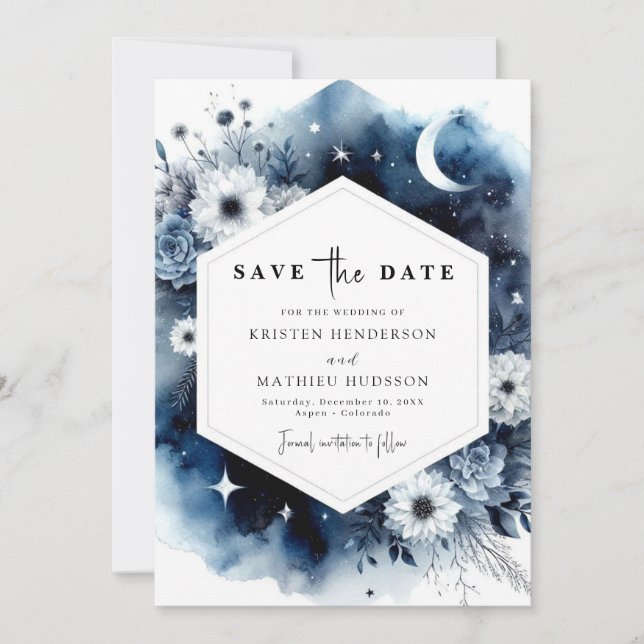 Save The Date Aquarelle botanique Mariage lune (Devant)