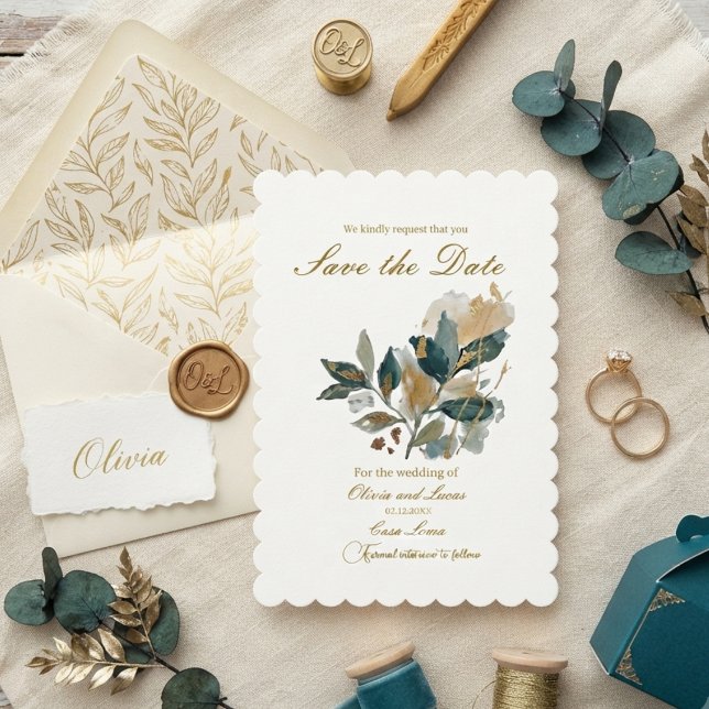 Save The Date Aquarelle botanique moderne à feuilles d'eucalyptu (Créateur téléchargé)
