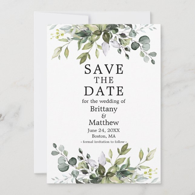 Save The Date Aquarelle Botanique Verdure Élégante (Devant)