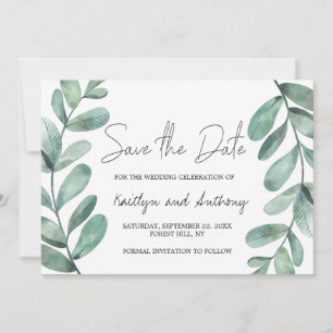 Save The Date Aquarelle botanique Verdure Eucalyptus