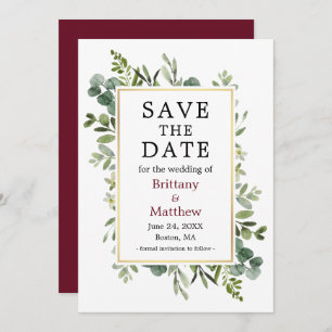 Save The Date Aquarelle Botanique Verdure Eucalyptus Bourgogne