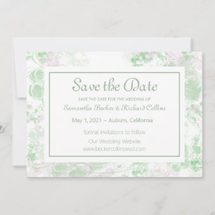 Save The Date Aquarelle Botanique vert et rose