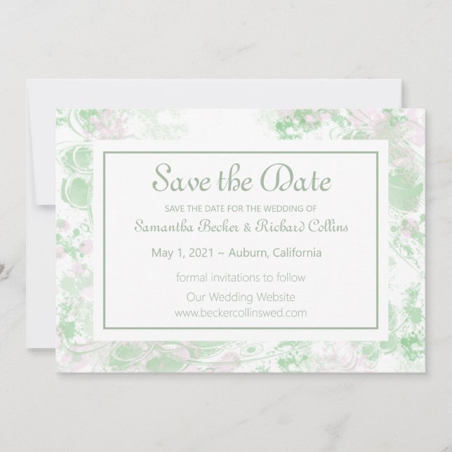 Save The Date Aquarelle Botanique vert et rose (Devant)