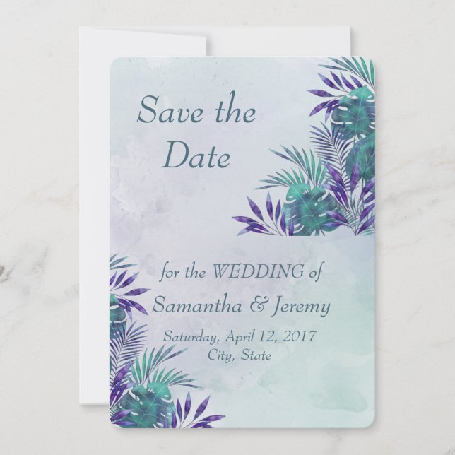 Save The Date Aquarelle Botanique Vert Tropical  Enregistrer la  (Devant)