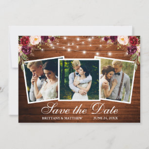 Save The Date Aquarelle Bourgogne Floral Bois 3 Photo