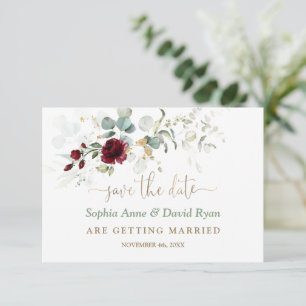 Save The Date Aquarelle Bourgogne Floral Feuille Mariage