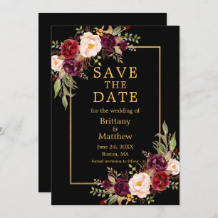 Save The Date Aquarelle Bourgogne Rose Black Gold Frame