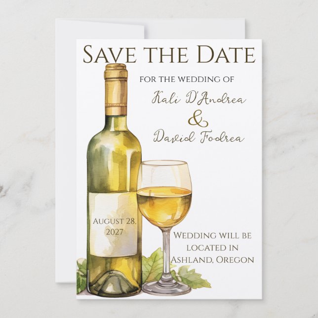 Save The Date Aquarelle Bouteille de vin Enregistrer la date (Devant)