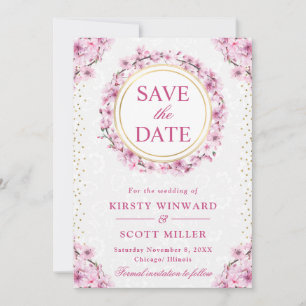Save The Date Aquarelle Cherry Blossoms Wreath Mariage