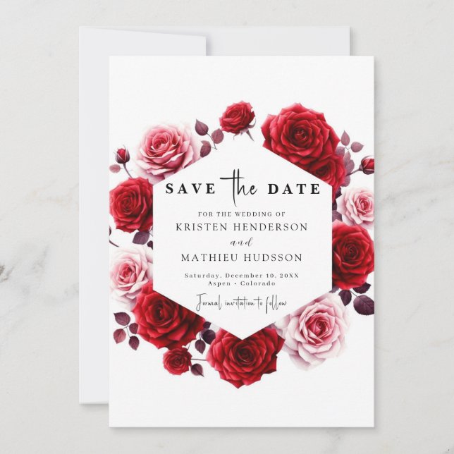 Save The Date Aquarelle Chic Crimson Mariage rouge (Devant)