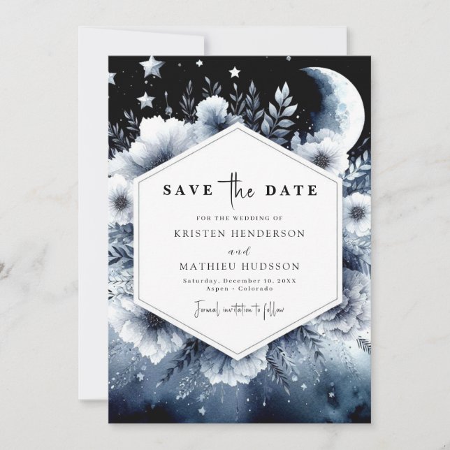 Save The Date Aquarelle Chic Mariage Lune (Devant)