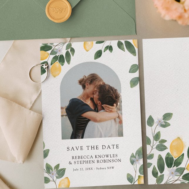 Save The Date Aquarelle Chic Pays Citron photo Mariage (Créateur téléchargé)