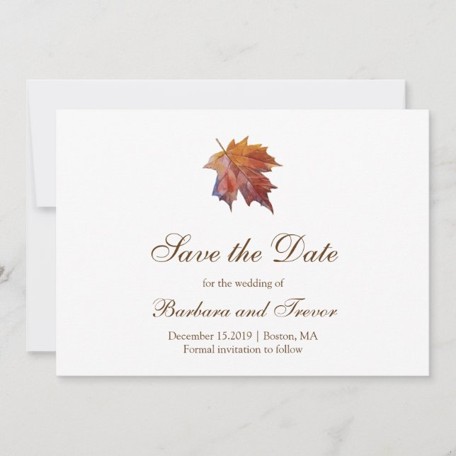 Save The Date Aquarelle chute feuille Elegant Mariage de automne (Devant)