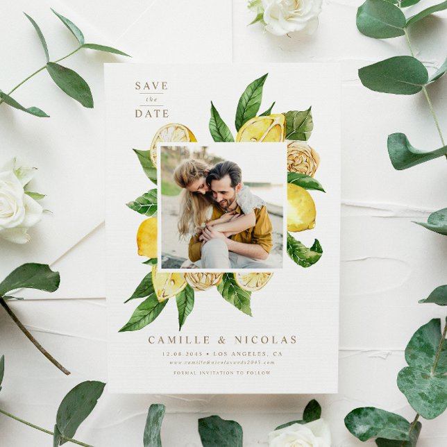Save The Date Aquarelle Citron Cadre Photo Botanique (Créateur téléchargé)