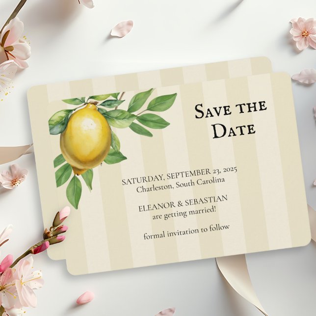 Save The Date Aquarelle Citron Jaune Citrus Russe Mariage (Créateur téléchargé)
