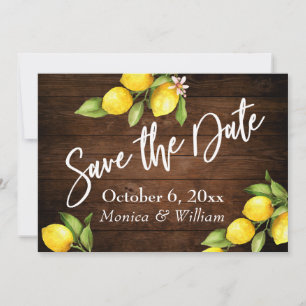 Save The Date Aquarelle Citrons Bois rustique Enregistrer le scr