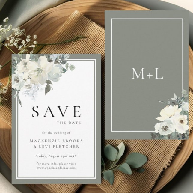 Save The Date Aquarelle classique élégante d'olive Floral (Créateur téléchargé)