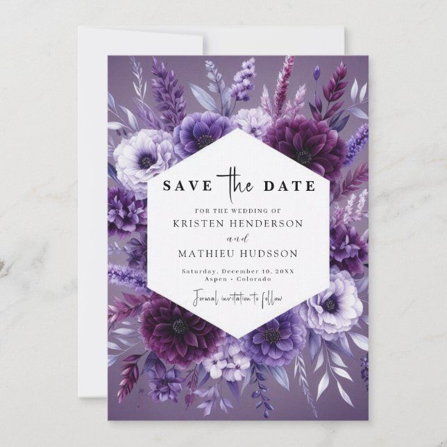 Save The Date Aquarelle classique Mariage floral violet (Devant)