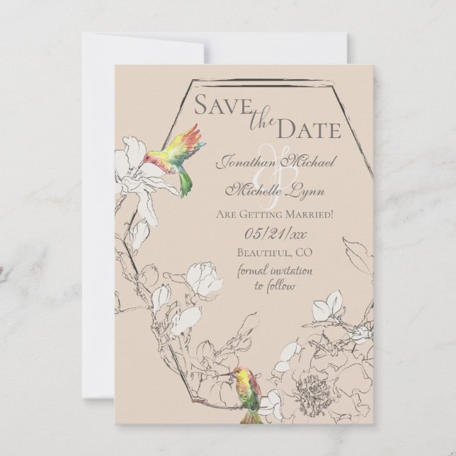 Save The Date Aquarelle Colibri Floral Mariage géométrique (Devant)