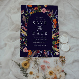 Save The Date Aquarelle colorée Fleur sauvage Mariage de marine