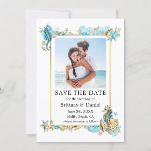 Save The Date Aquarelle Coquillages Corail Côte Bleu
