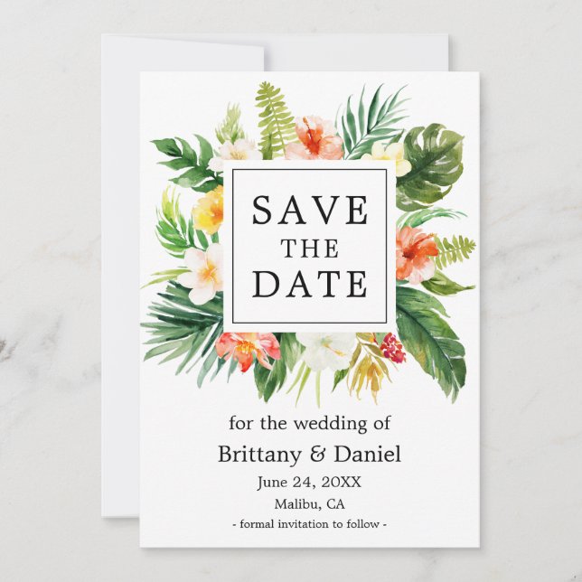 Save The Date Aquarelle Coral Flore Tropicale Enregistrer La Dat (Devant)