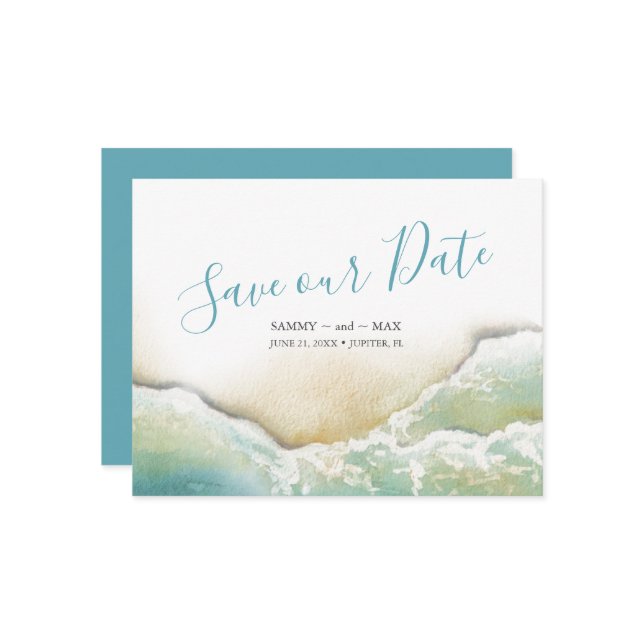 Save The Date Aquarelle côtière Enregistrer la date (Devant/Arrière en situation)
