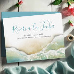 Save The Date Aquarelle côtière Enregistrer la date en espagnol<br><div class="desc">Annoncez votre fiançailles avec cette belle carte Save the Date en espagnol, parfait pour un mariage de destination balnéaire! Avec "Reserva la Fecha" dans la typographie stylée, cette carte capture l'essence d'un été tropical avec une réplique de mes vagues originales aquarelles océaniques dans des tons sereins de bleu et de...</div>