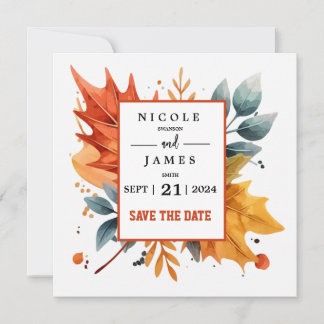 Save The Date Aquarelle Couleurs d'Automne Feuilles