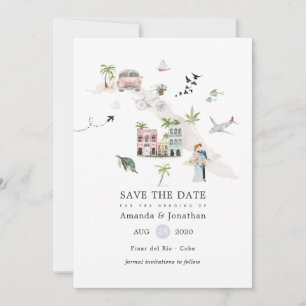 Save The Date Aquarelle Cuba Destination Mariage