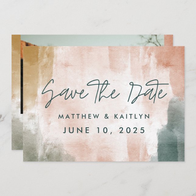 Save The Date Aquarelle d'automne moderne Mariage photo Abstrait (Devant / Derrière)