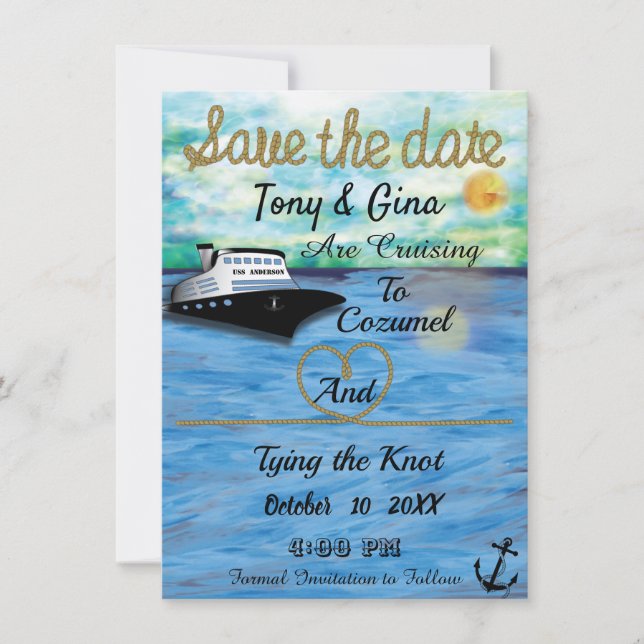 Save The Date Aquarelle de bateau de croisière 20XX Économisez L (Devant)