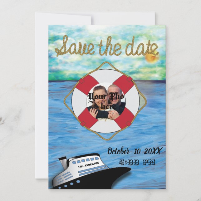 Save The Date Aquarelle de bateau de croisière W/ Pic Enregistre (Devant)