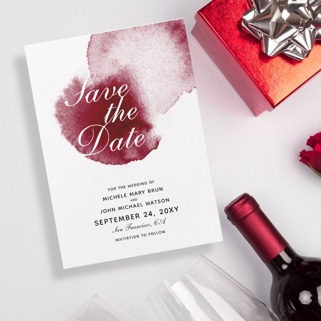 Save The Date Aquarelle de déversement de vin rouge Enregistrer  (Créateur téléchargé)
