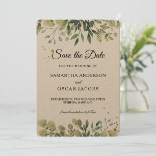 Save The Date Aquarelle de feuillage Rustic Kraft