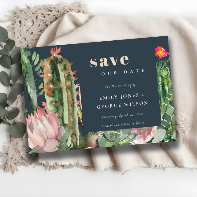 SAVE THE DATE AQUARELLE DE FLEURS DE CACTUS DU DÉSERT À FLEURS R (Créateur téléchargé)