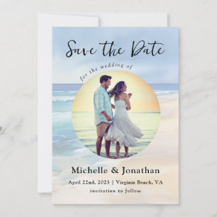 Save The Date Aquarelle de plage océan photo mariage chrétien