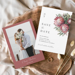 Save The Date Aquarelle de Protea autochtone Boho floral Botaniq