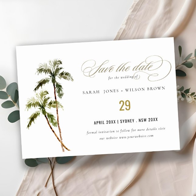 Save The Date Aquarelle de sable de plage de palmiers tropicaux (Créateur téléchargé)