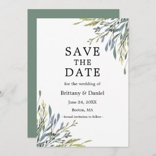 Save The Date Aquarelle délicate Botanique Vert Sage
