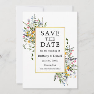 Save The Date Aquarelle délicate Fleur sauvage Gold Frame