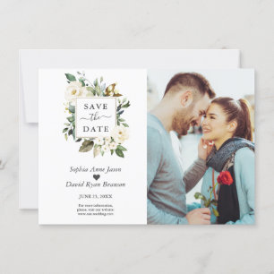 Save The Date Aquarelle délicate Fleurs blanches Mariage photo