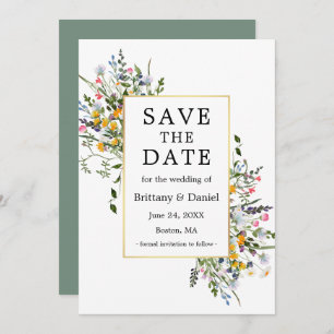 Save The Date Aquarelle Delicy Fleur sauvage Gold Sage Green