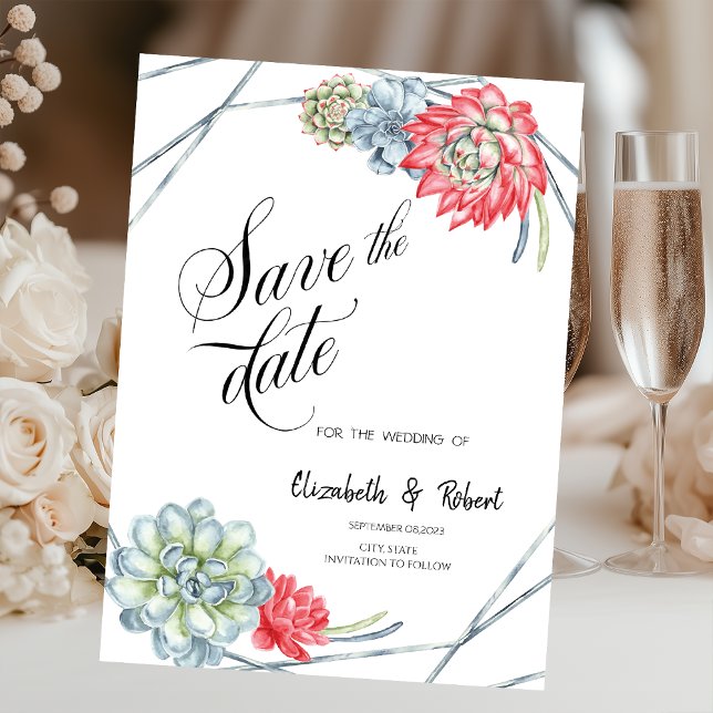 Save The Date Aquarelle Desert Red Succulents Enregistrer la dat (Créateur téléchargé)